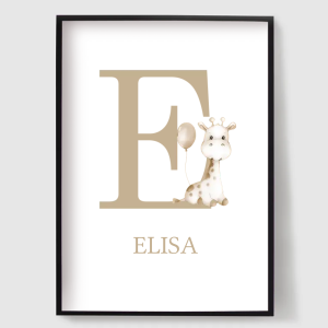  Poster - Giraffe with Balloon / Brown /  Custom Text